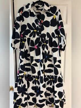 Anthropologie Maeve The Bettina Tiered Shirt Midi Dress Black & White Small